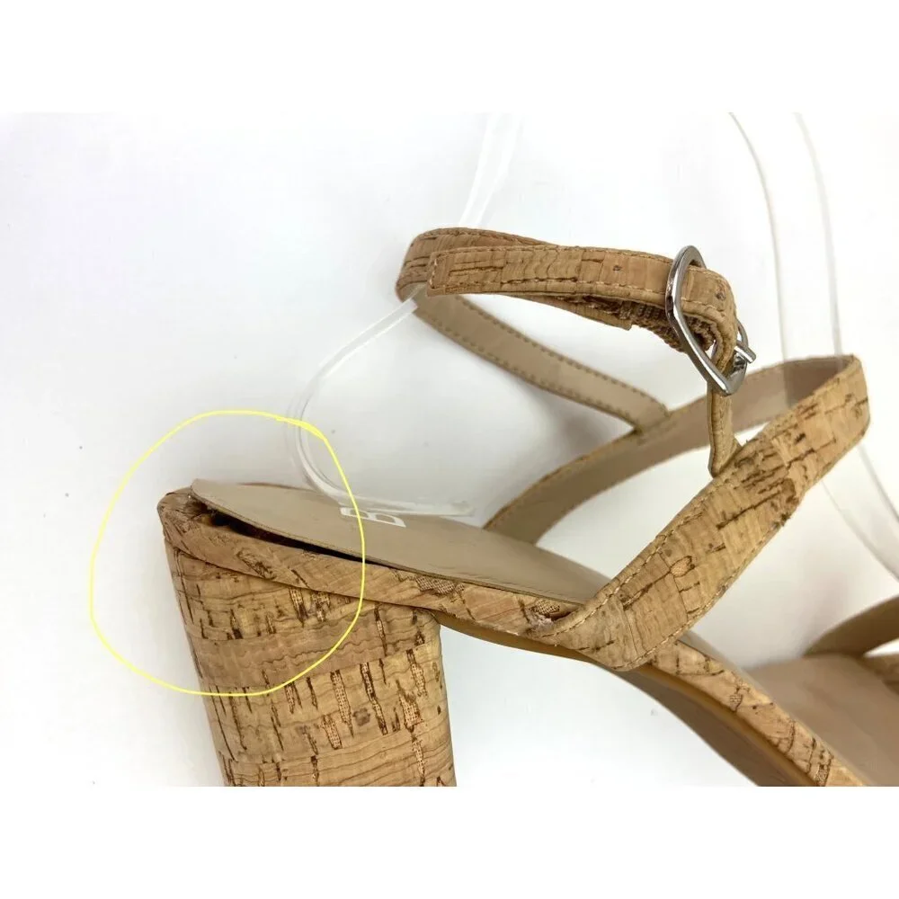 BP Cork Block Heeled Open Toe Strappy Slingback Sandals Size 9